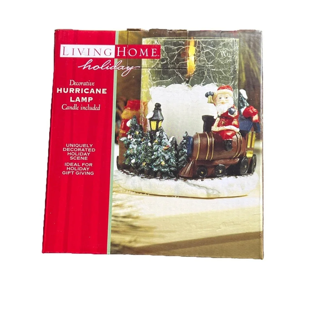 Living Home Holiday Scene‎ Decorative Hurricane Lamp With Candle Train Santa New